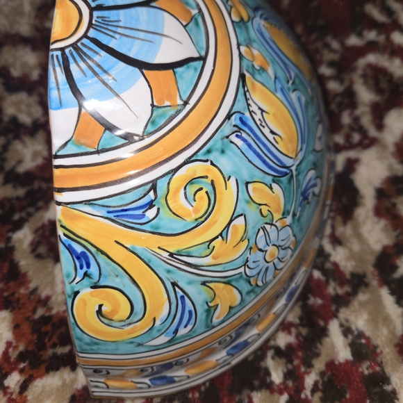 -SOLD- Vintage Italian Caltagirone Majolica Hanging Planter Wall Bowl Pottery - Picture 8 of 12